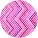 Round Machine Washable Abstract Pink Contemporary Rug, wshcon2222pnk