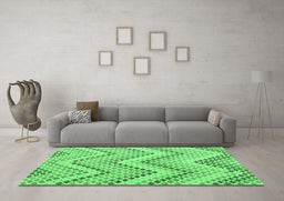 Machine Washable Abstract Emerald Green Contemporary Area Rugs in a Living Room,, wshcon2222emgrn