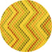 Round Machine Washable Abstract Yellow Contemporary Rug, wshcon2222yw