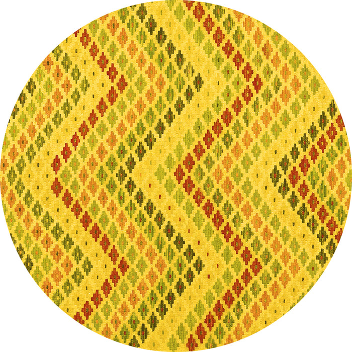 Round Abstract Yellow Contemporary Rug, con2222yw