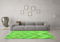 Machine Washable Abstract Green Contemporary Rug, wshcon2222grn