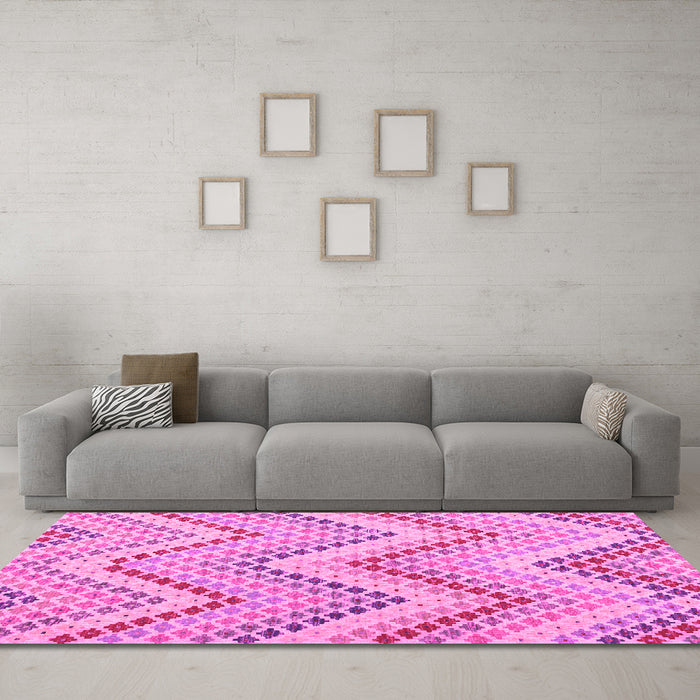 Machine Washable Abstract Pink Contemporary Rug in a Living Room, wshcon2222pnk