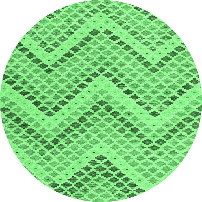 Round Machine Washable Abstract Emerald Green Contemporary Area Rugs, wshcon2222emgrn