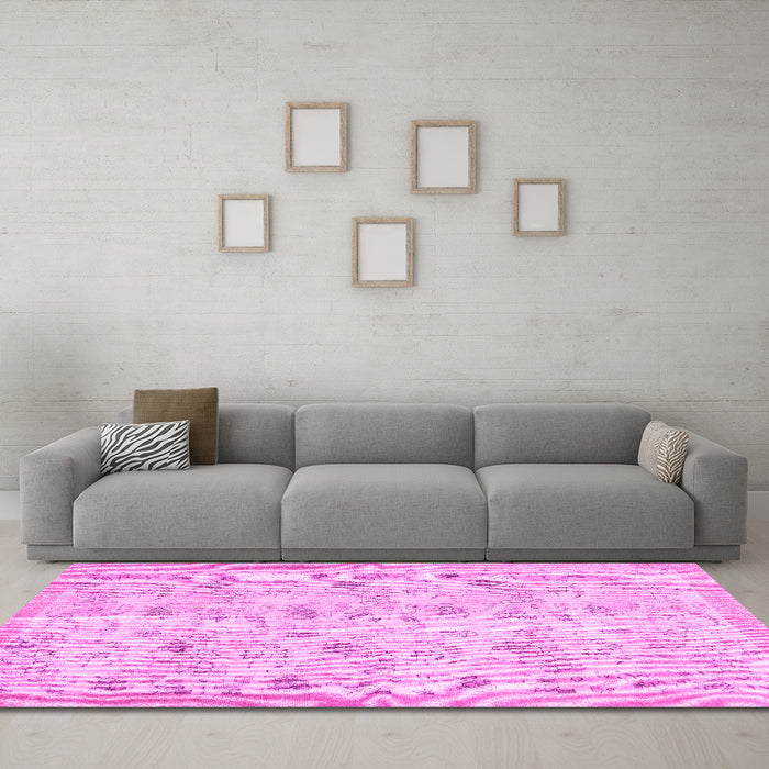Machine Washable Abstract Pink Contemporary Rug in a Living Room, wshcon2223pnk