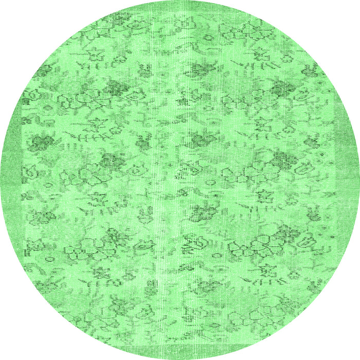 Round Machine Washable Abstract Emerald Green Contemporary Area Rugs, wshcon2223emgrn