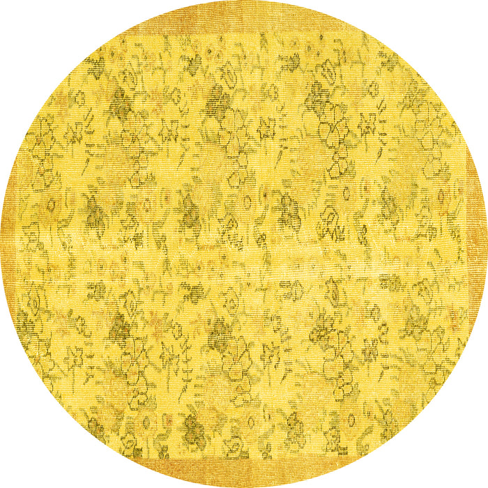 Round Machine Washable Abstract Yellow Contemporary Rug, wshcon2223yw