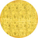 Round Machine Washable Abstract Yellow Contemporary Rug, wshcon2223yw