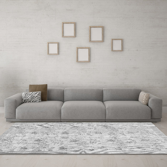 Machine Washable Abstract Gray Contemporary Rug in a Living Room,, wshcon2223gry