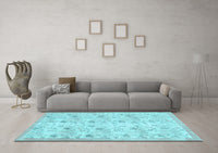 Machine Washable Abstract Light Blue Contemporary Rug, wshcon2223lblu