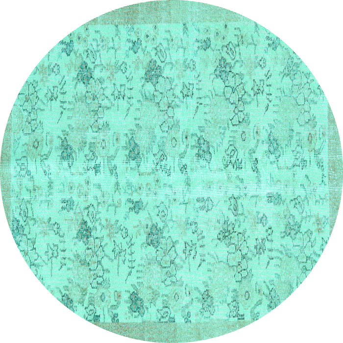 Round Abstract Turquoise Contemporary Rug, con2223turq