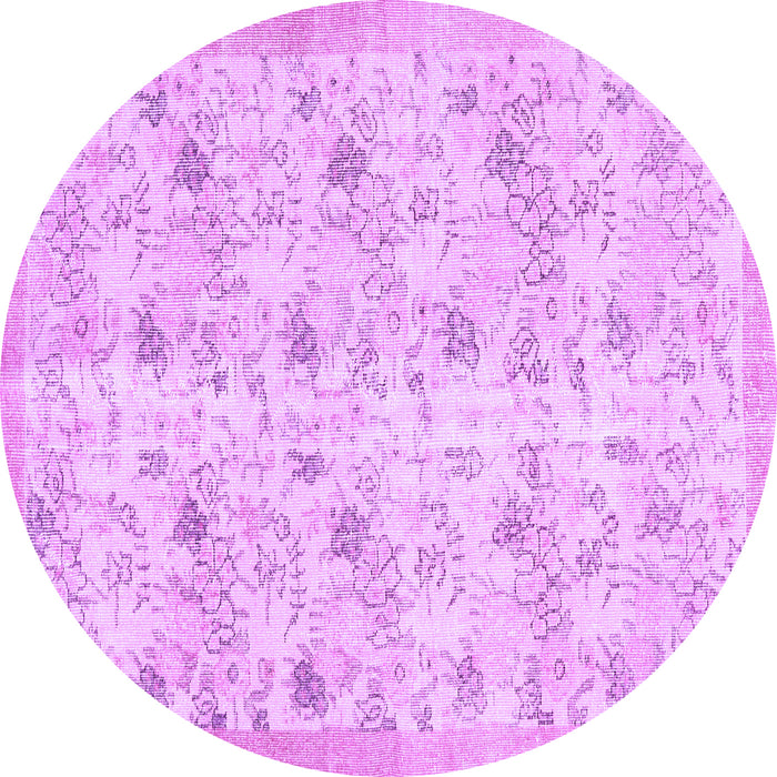Round Machine Washable Abstract Purple Contemporary Area Rugs, wshcon2223pur