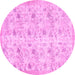 Round Machine Washable Abstract Pink Contemporary Rug, wshcon2223pnk