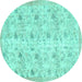 Round Machine Washable Abstract Turquoise Contemporary Area Rugs, wshcon2223turq