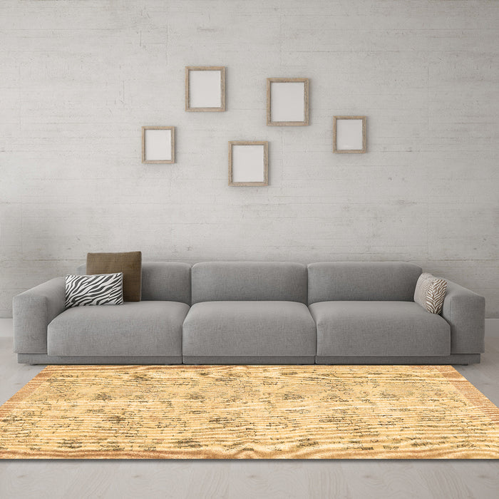 Machine Washable Abstract Brown Contemporary Rug in a Living Room,, wshcon2223brn