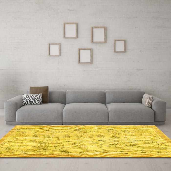 Machine Washable Abstract Yellow Contemporary Rug in a Living Room, wshcon2223yw