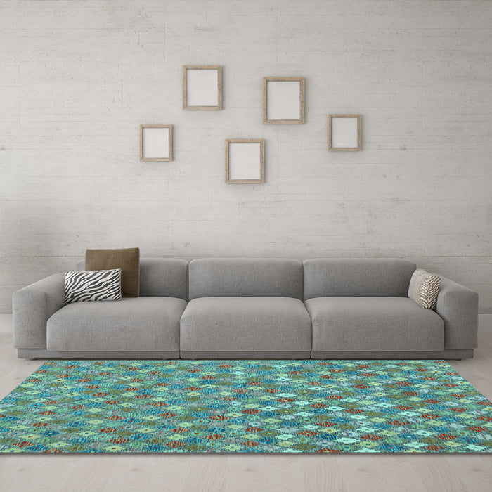 Machine Washable Southwestern Light Blue Country Rug in a Living Room, wshcon2224lblu