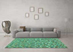 Machine Washable Southwestern Turquoise Country Area Rugs in a Living Room,, wshcon2224turq
