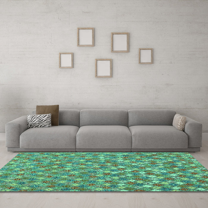 Machine Washable Southwestern Turquoise Country Area Rugs in a Living Room,, wshcon2224turq