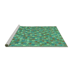 Sideview of Machine Washable Southwestern Turquoise Country Area Rugs, wshcon2224turq