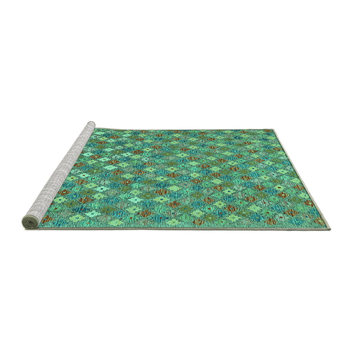 Sideview of Machine Washable Southwestern Turquoise Country Area Rugs, wshcon2224turq