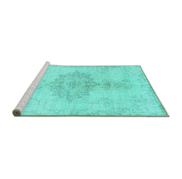 Sideview of Machine Washable Abstract Turquoise Contemporary Area Rugs, wshcon2225turq