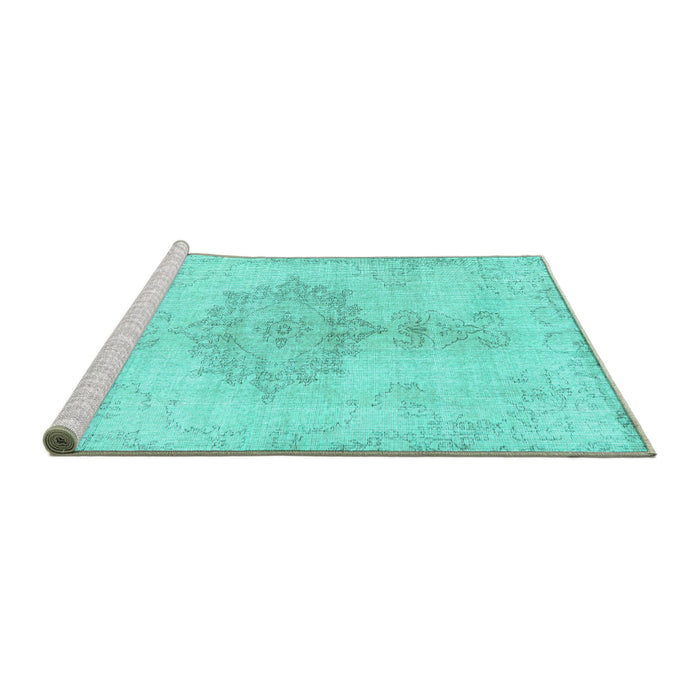 Sideview of Machine Washable Abstract Turquoise Contemporary Area Rugs, wshcon2225turq