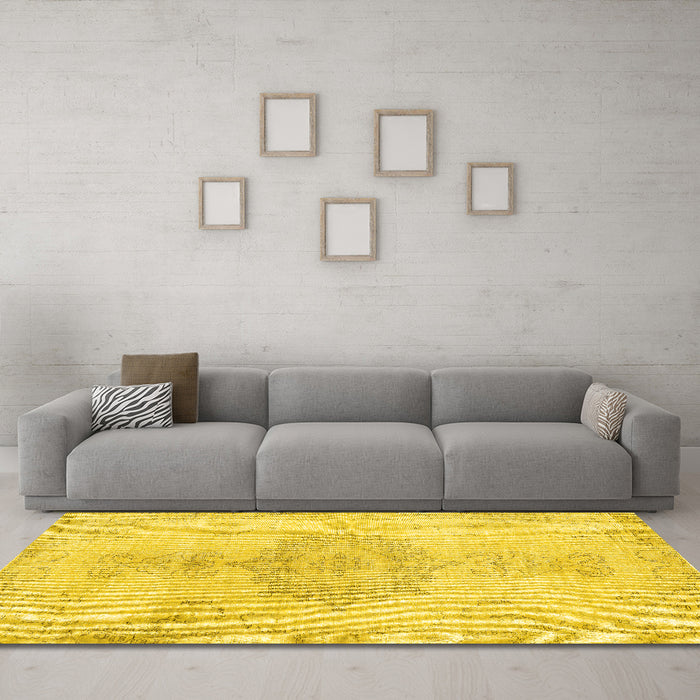 Machine Washable Abstract Yellow Contemporary Rug in a Living Room, wshcon2225yw