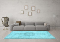 Machine Washable Abstract Light Blue Contemporary Rug, wshcon2225lblu