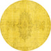 Round Abstract Yellow Contemporary Rug, con2225yw