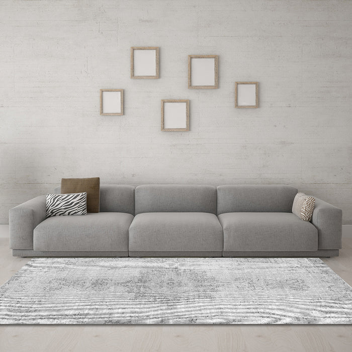 Machine Washable Abstract Gray Contemporary Rug in a Living Room,, wshcon2225gry