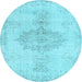 Round Abstract Light Blue Contemporary Rug, con2225lblu