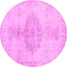 Round Machine Washable Abstract Pink Contemporary Rug, wshcon2225pnk