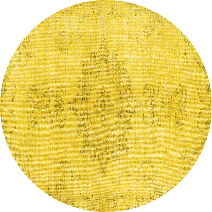Round Machine Washable Abstract Yellow Contemporary Rug, wshcon2225yw