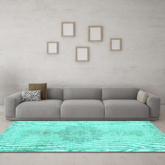 Machine Washable Abstract Turquoise Contemporary Area Rugs in a Living Room,, wshcon2225turq