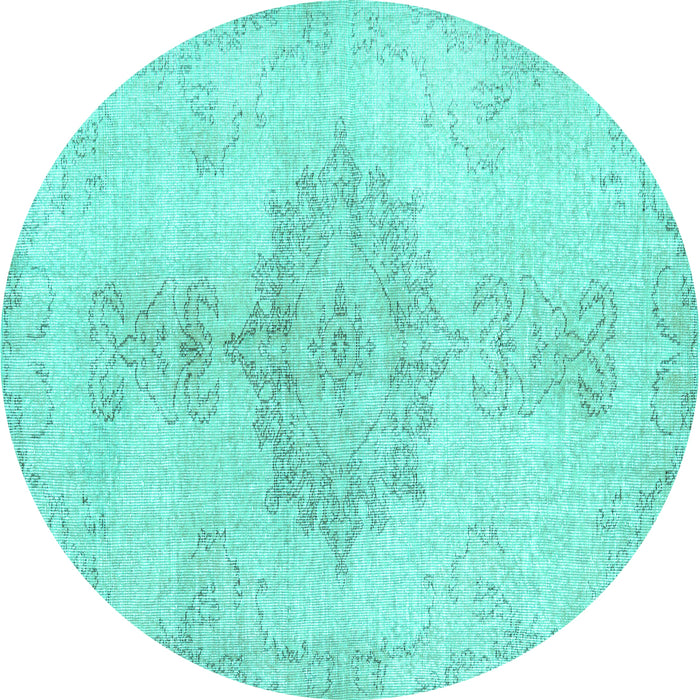 Round Abstract Turquoise Contemporary Rug, con2225turq