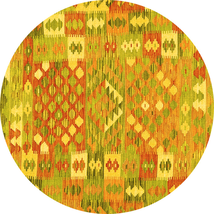 Round Machine Washable Southwestern Yellow Country Rug, wshcon2226yw