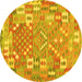 Round Machine Washable Southwestern Yellow Country Rug, wshcon2226yw