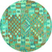 Round Southwestern Turquoise Country Rug, con2226turq