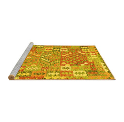 Sideview of Machine Washable Southwestern Yellow Country Rug, wshcon2226yw