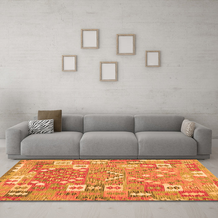 Machine Washable Southwestern Orange Country Area Rugs in a Living Room, wshcon2226org