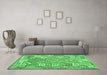 Machine Washable Southwestern Emerald Green Country Area Rugs in a Living Room,, wshcon2226emgrn