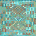 Square Machine Washable Southwestern Light Blue Country Rug, wshcon2226lblu