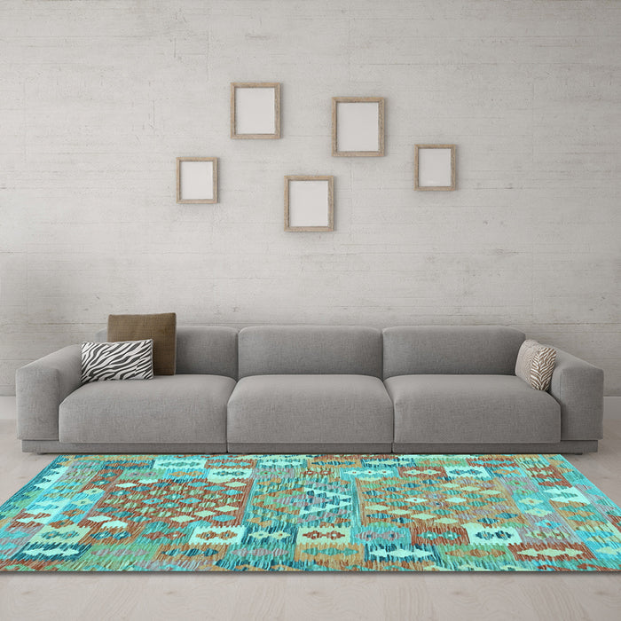 Machine Washable Southwestern Light Blue Country Rug in a Living Room, wshcon2226lblu
