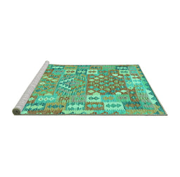 Sideview of Machine Washable Southwestern Turquoise Country Area Rugs, wshcon2226turq