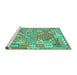 Sideview of Machine Washable Southwestern Turquoise Country Area Rugs, wshcon2226turq