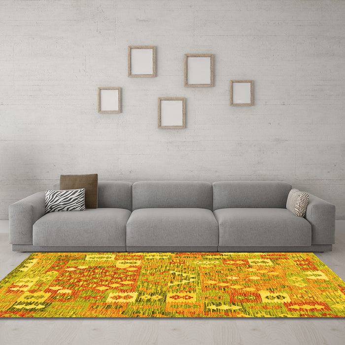 Machine Washable Southwestern Yellow Country Rug in a Living Room, wshcon2226yw