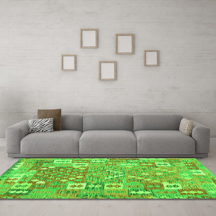 Machine Washable Southwestern Green Country Area Rugs in a Living Room,, wshcon2226grn