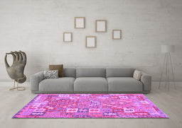 Machine Washable Southwestern Purple Country Area Rugs in a Living Room, wshcon2226pur