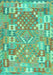 Machine Washable Southwestern Turquoise Country Area Rugs, wshcon2226turq