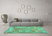 Machine Washable Southwestern Turquoise Country Area Rugs in a Living Room,, wshcon2226turq